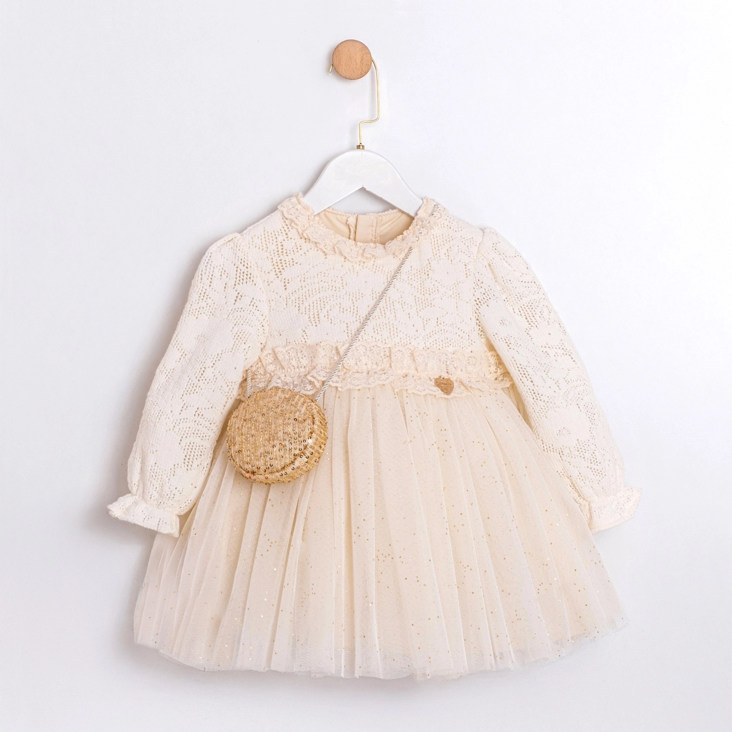 Viella Pullu Çantalı Kız Çocuk Elbise