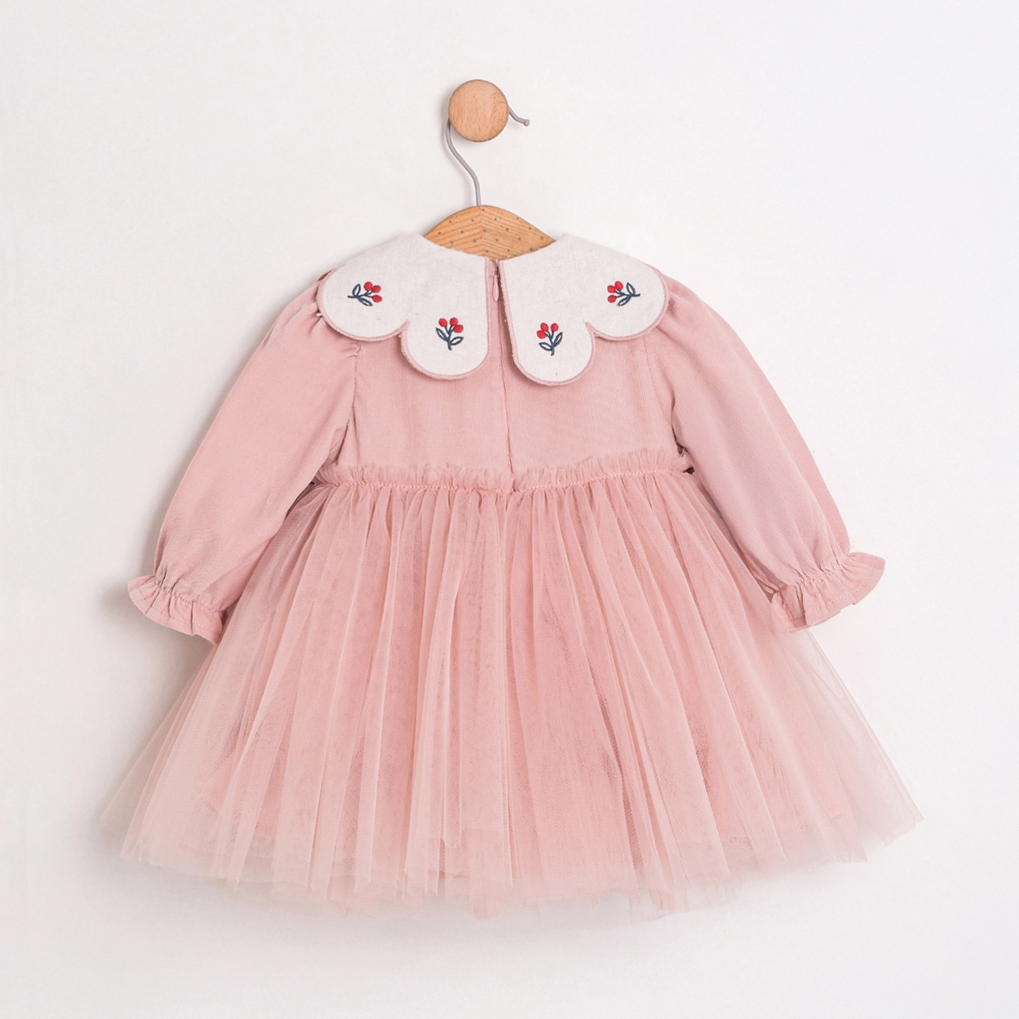 Nia Pembe Kadife Kız Bebek Elbise