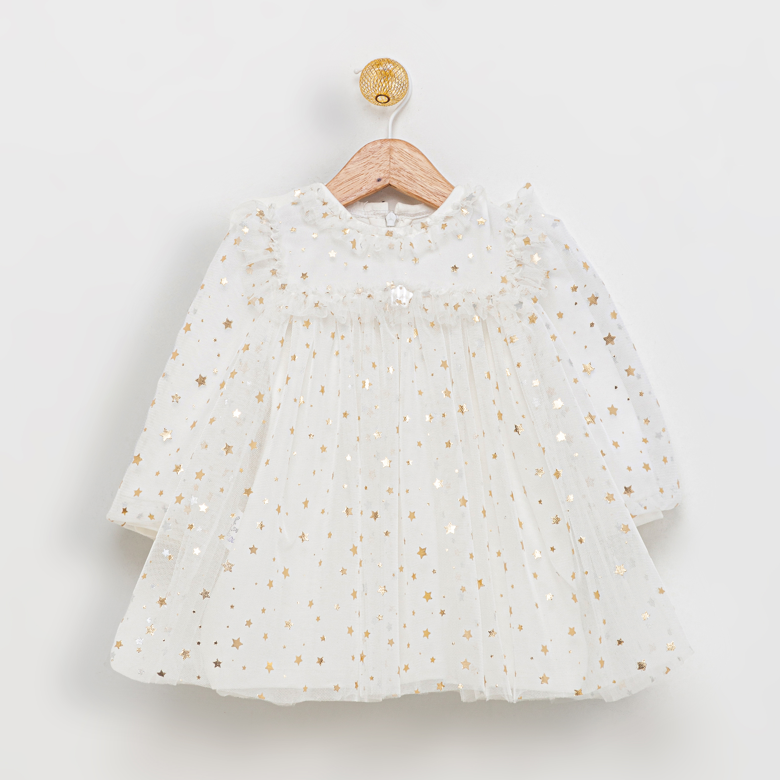 Star Ekru Tütülü Kız Bebek Parti Elbise