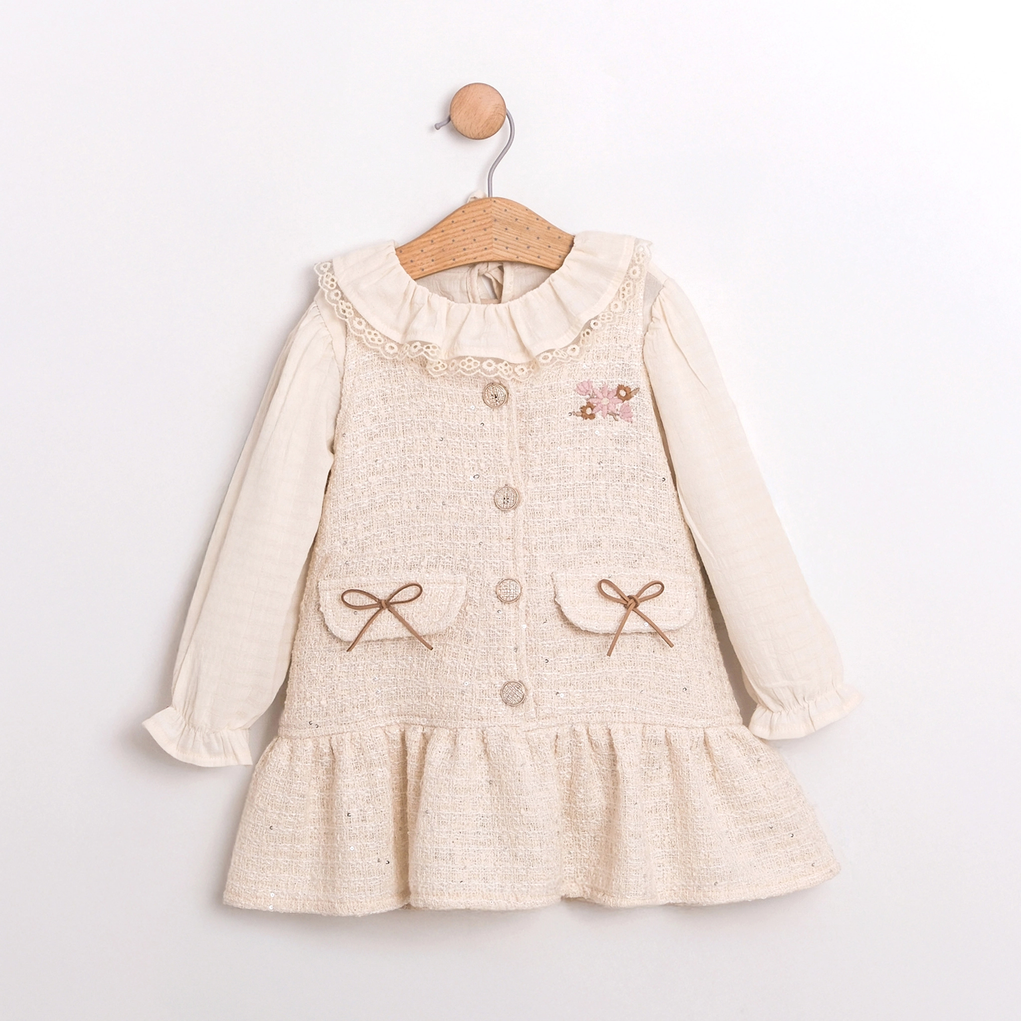 Liana Ekru Tüvit Kız Çocuk Jile Elbise