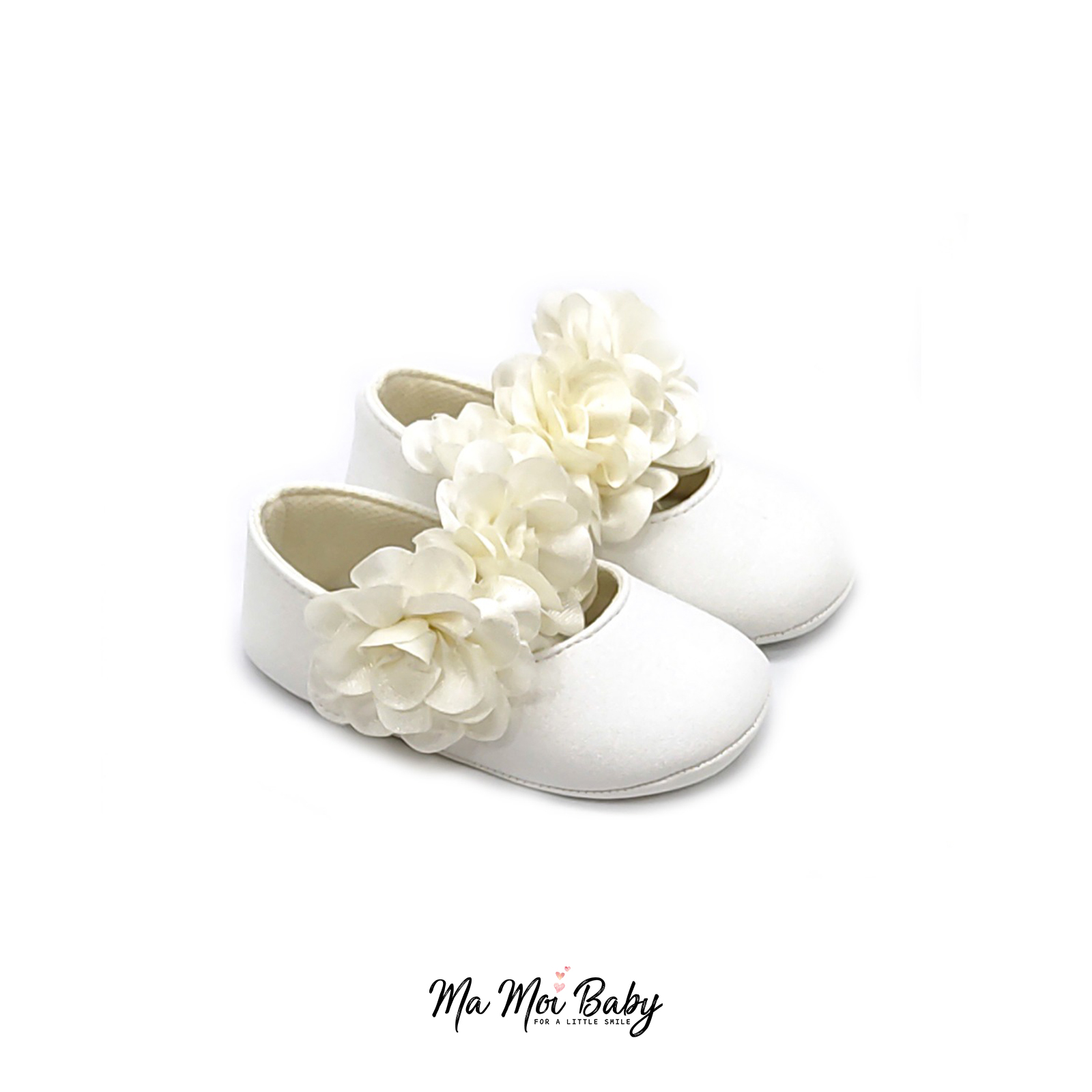 Beyaz Çiçekli Kız Bebek Ayakkabı