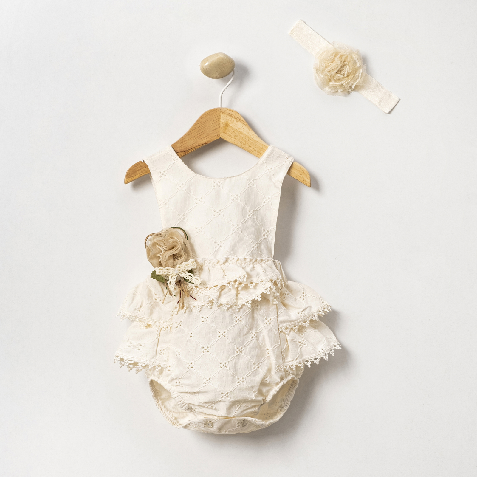 Aster Ekru Kız Bebek Romper