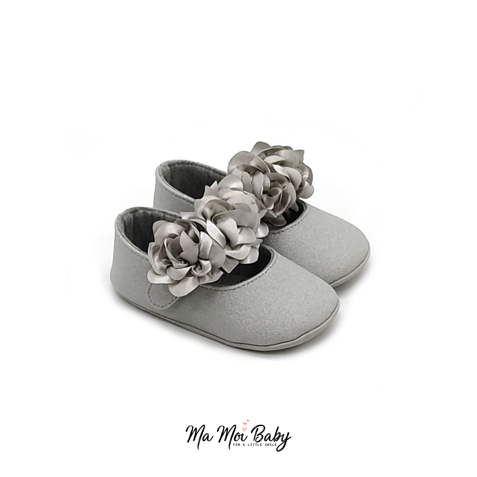 Gümüş Çiçekli Kız Bebek Ayakkabı