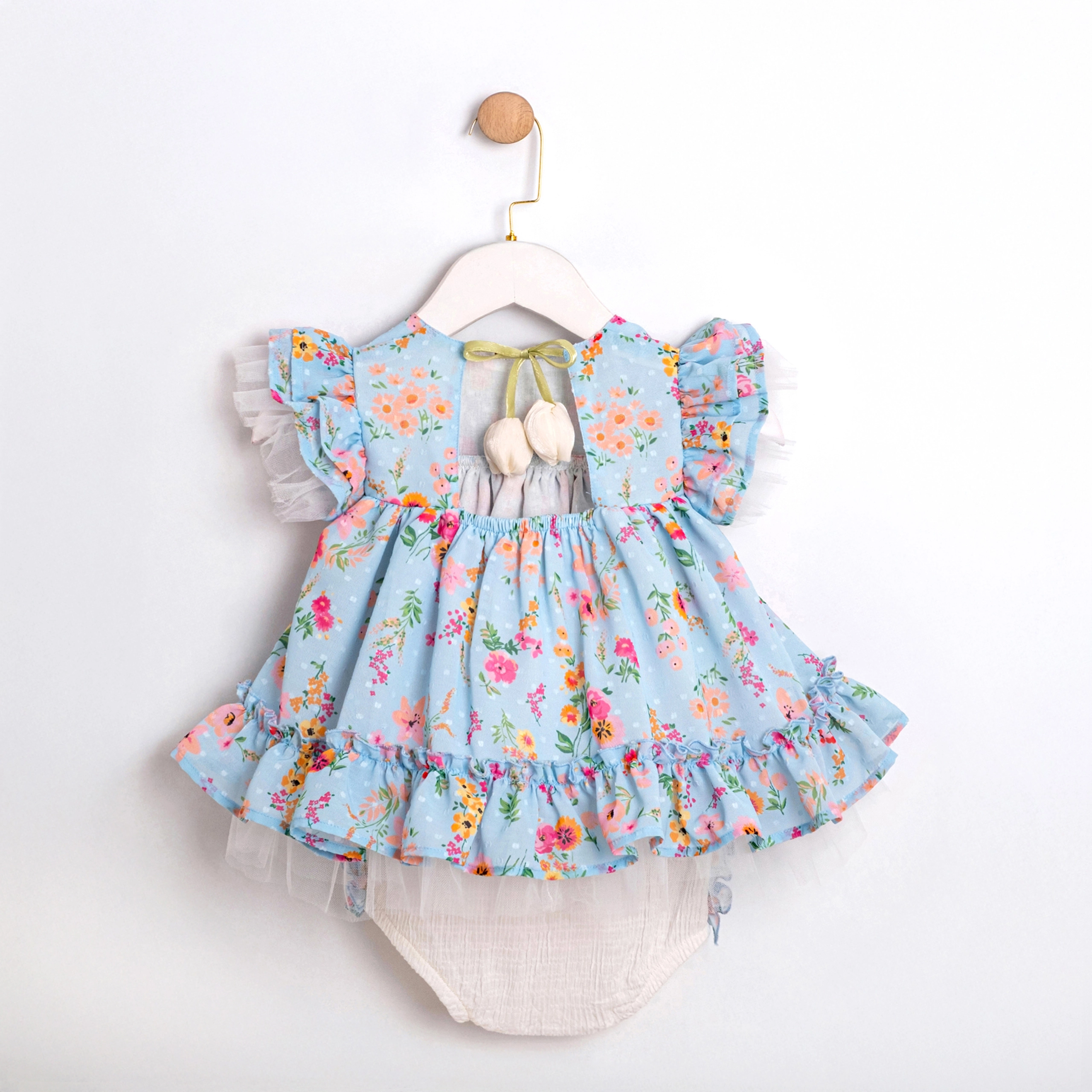 Florette Mavi Lale Detaylı Kız Bebek Külotlu Takım