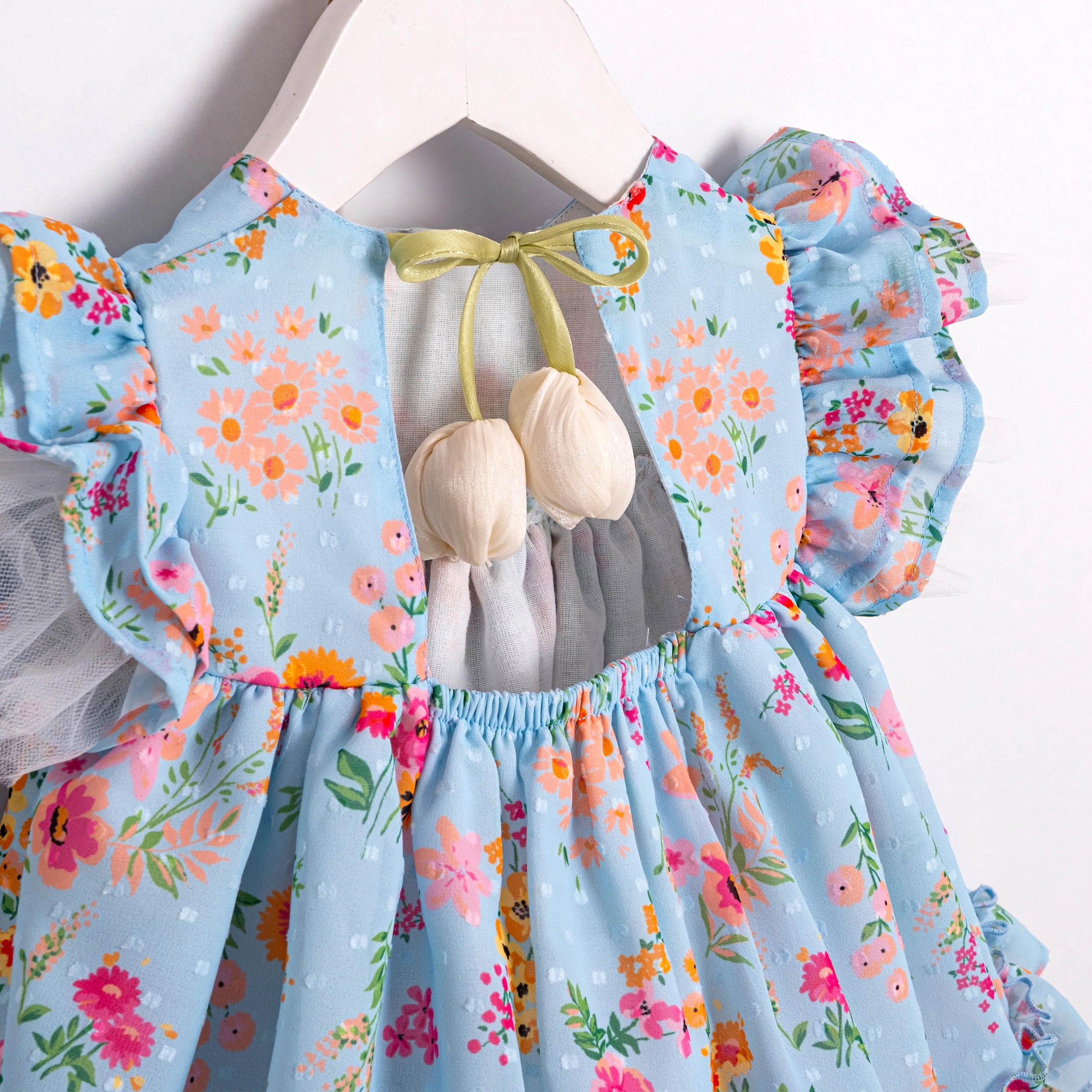 Florette Mavi Lale Detaylı Kız Bebek Külotlu Takım
