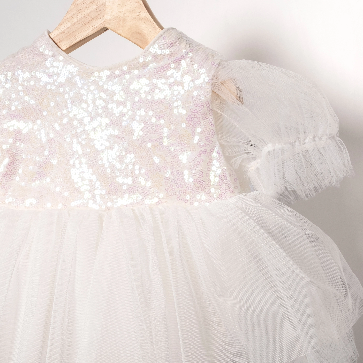 Sparkle Beyaz Payetli Kız Bebek Romper