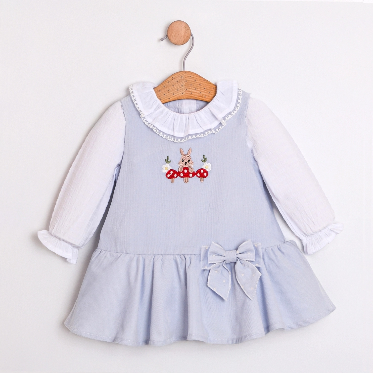Lilybeth Mavi Kadife Kız Bebek Jile Elbise