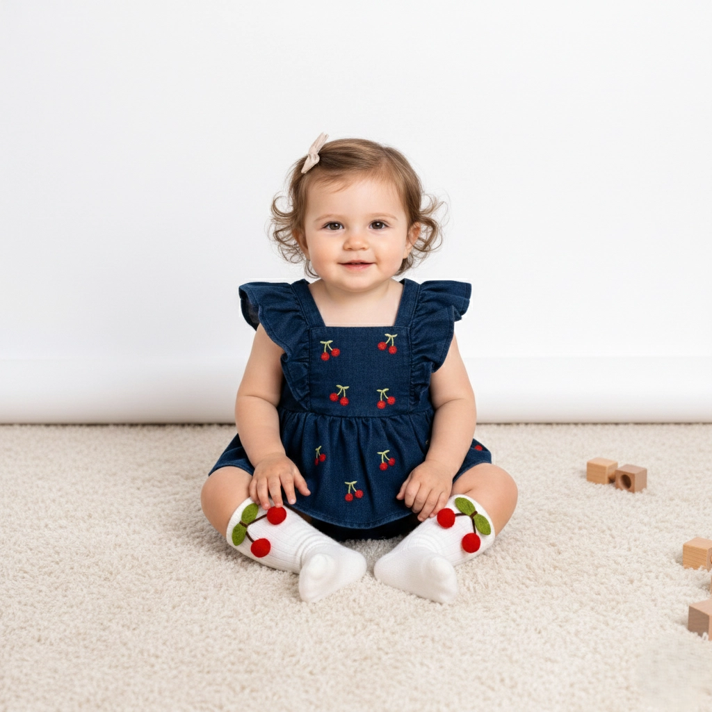 liilu リール　kaio romper 18m Cherry Kirazlı Kız Bebek Kot Romper - Ma Moi Baby