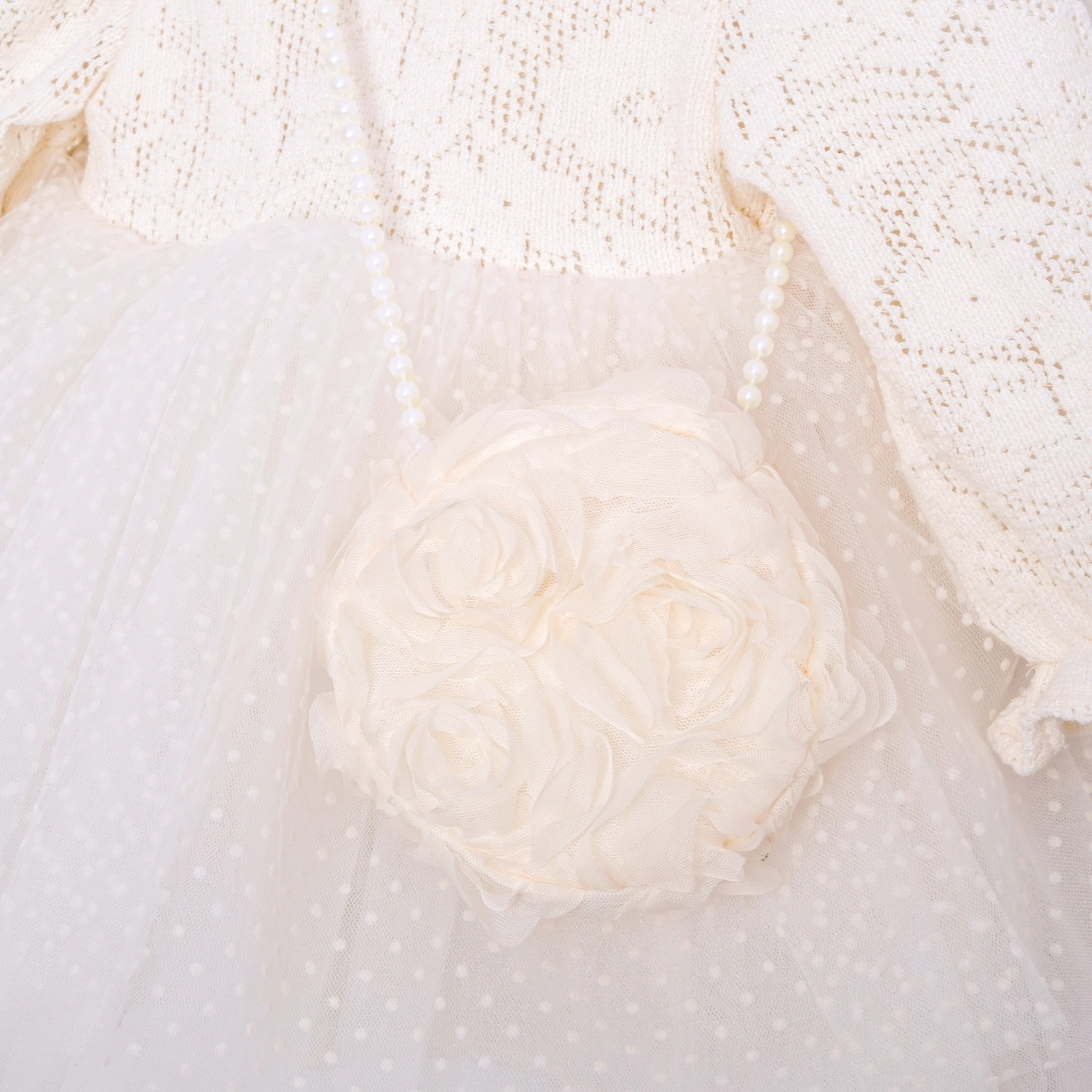 Vanadey Ekru Çantalı Kız Bebek Elbise