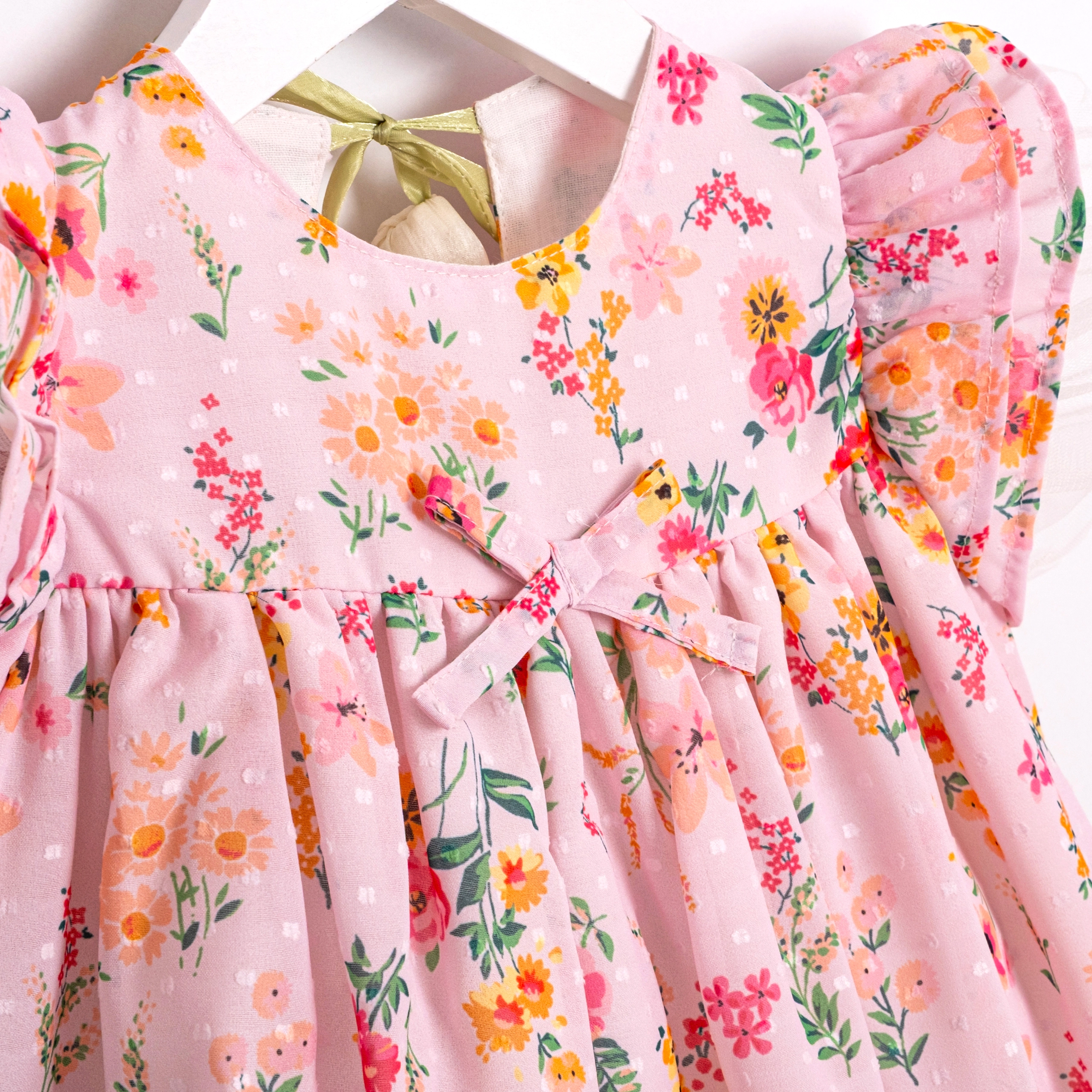 Flora Pembe Çiçekli Lale Detaylı Kız Çocuk Elbise