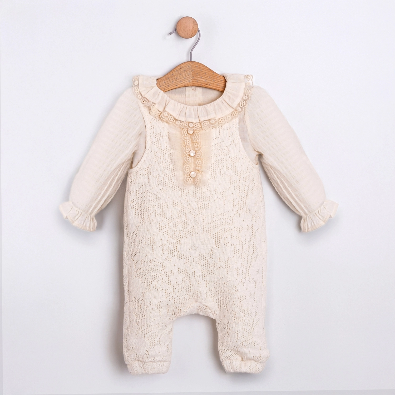 Milan Çantalı Dantel 2’li Kız Bebek Tulum