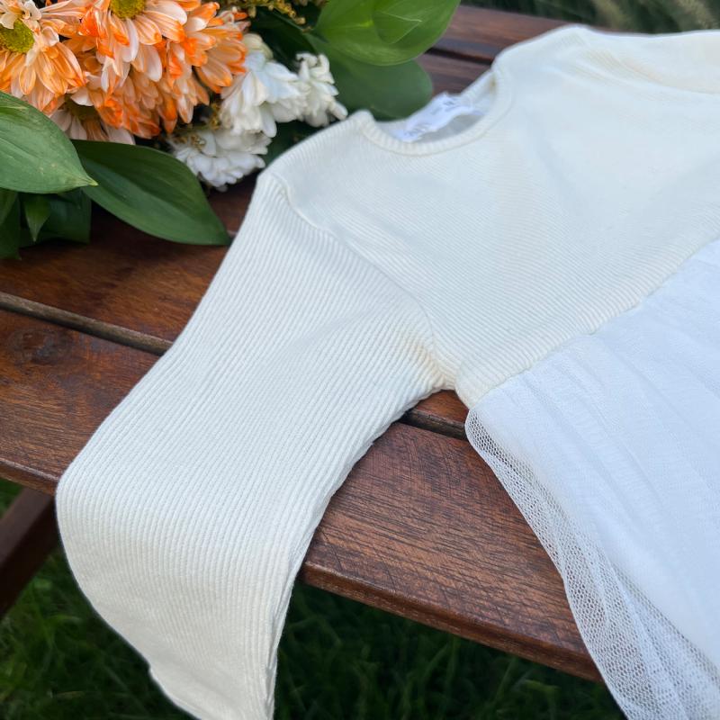 Ekru Tüllü Kız Çocuk Elbise