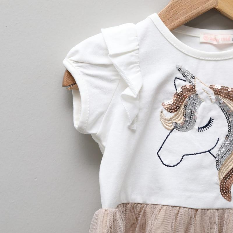 Vizon Unicorn Nakışlı Tütülü Elbise