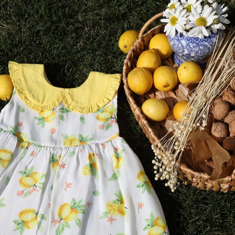 Limon Detaylı Bebe Yakalı Çantalı Elbise
