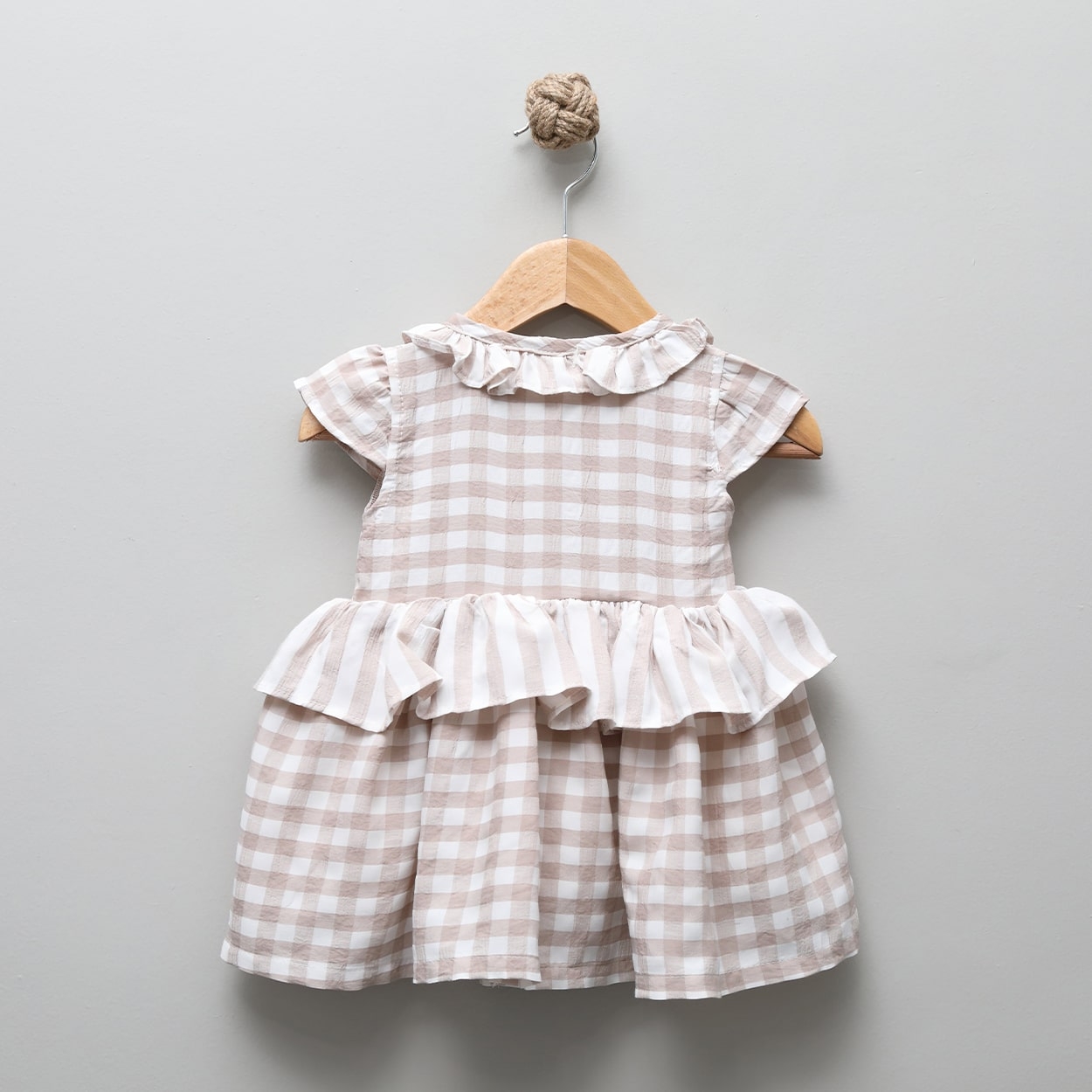 Fırfır Yakalı Kareli Kız Çocuk Elbise