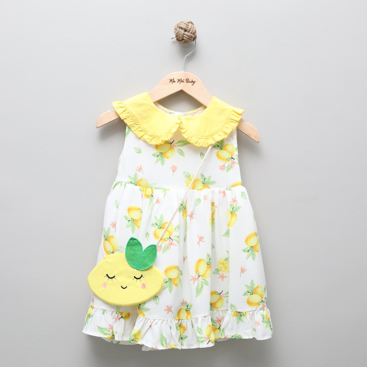 Limon Detaylı Bebe Yakalı Çantalı Elbise