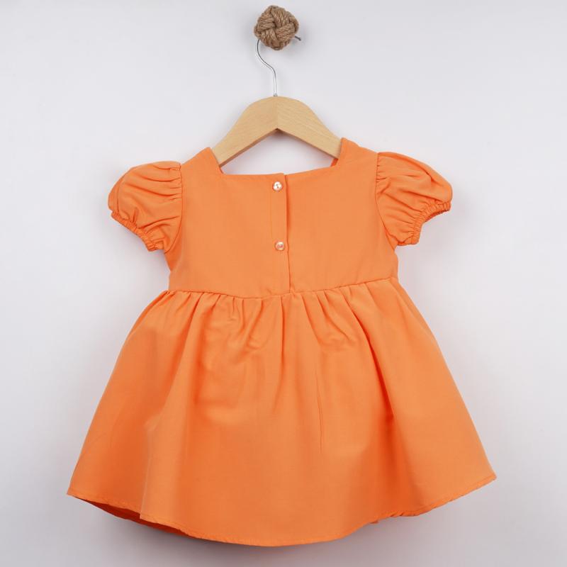 Turuncu Renkli Papatyalı Kız Bebek Elbise