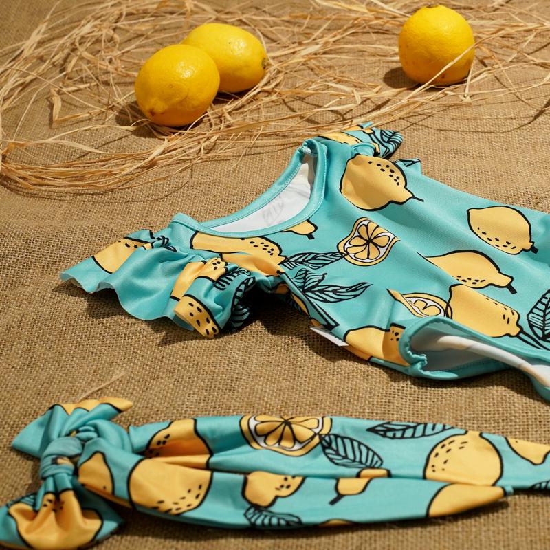Mavi Limonlu Bandanalı Kız Bebek Mayo
