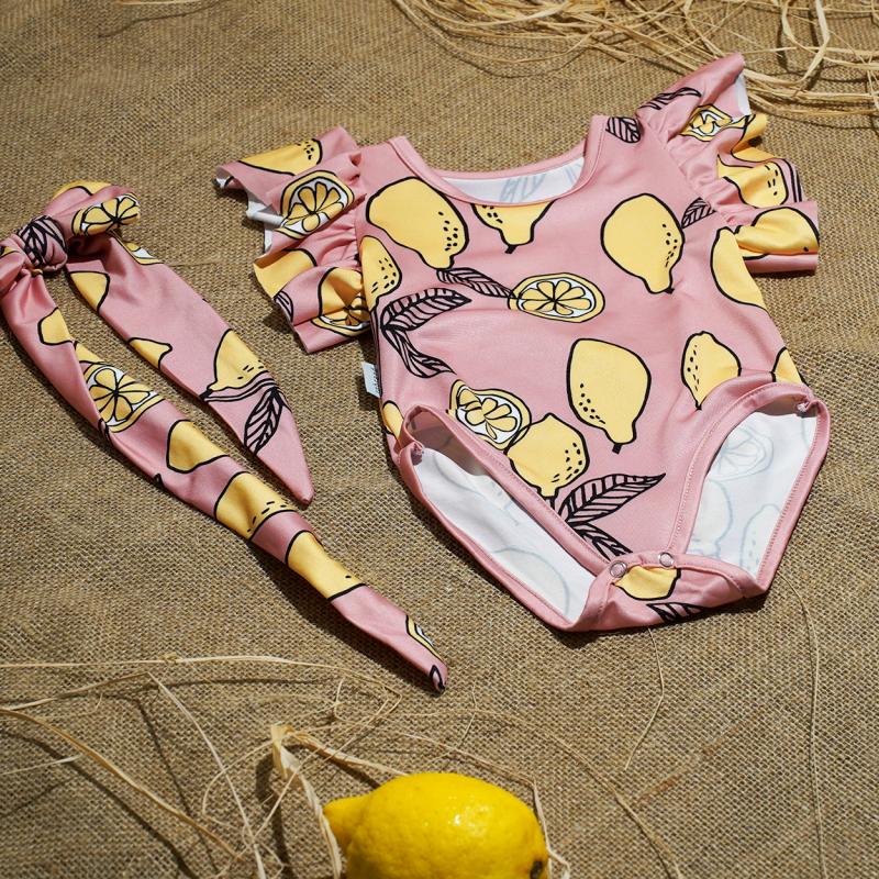 Pembe Limonlu Bandanalı Kız Bebek Mayo
