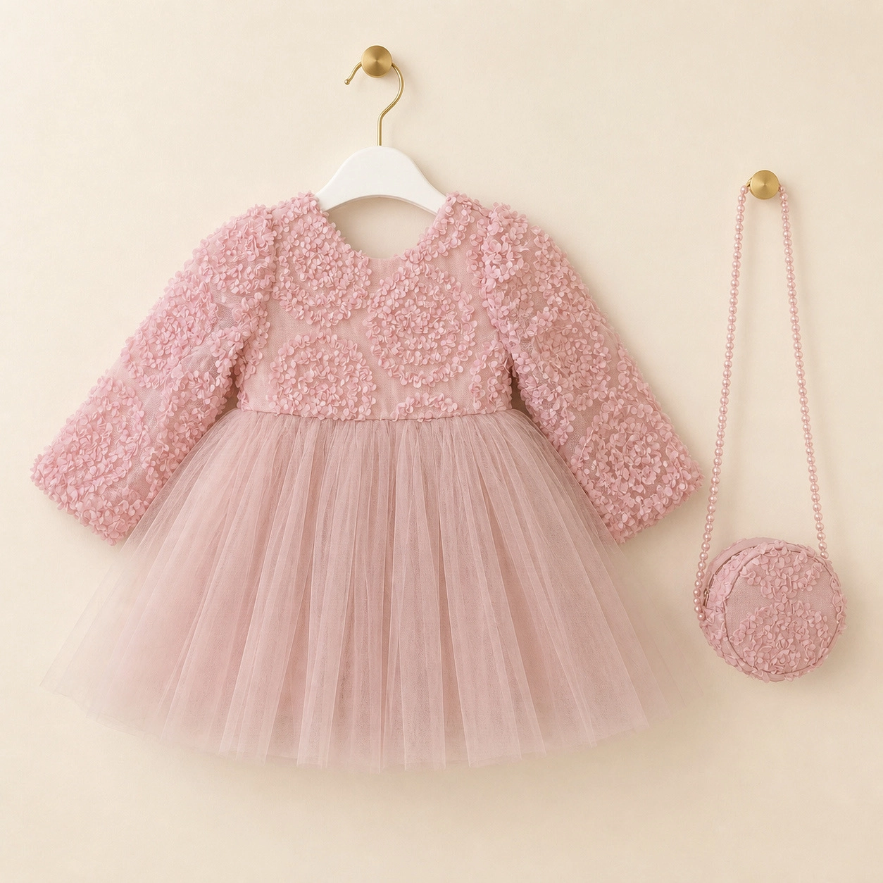 Oriana Pudra Çantalı Kız Bebek Elbise