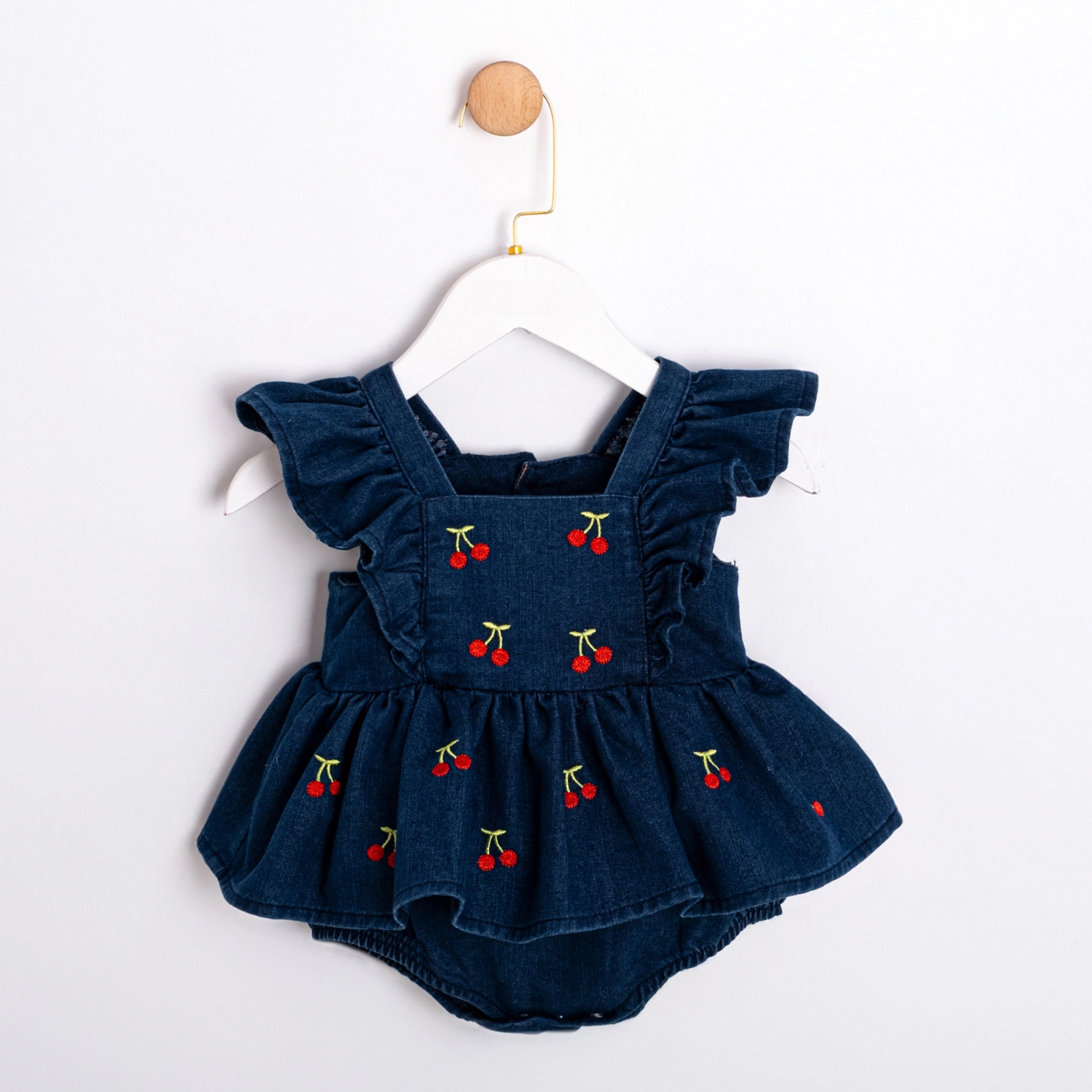 Cherry Kirazlı Kız Bebek Kot Romper