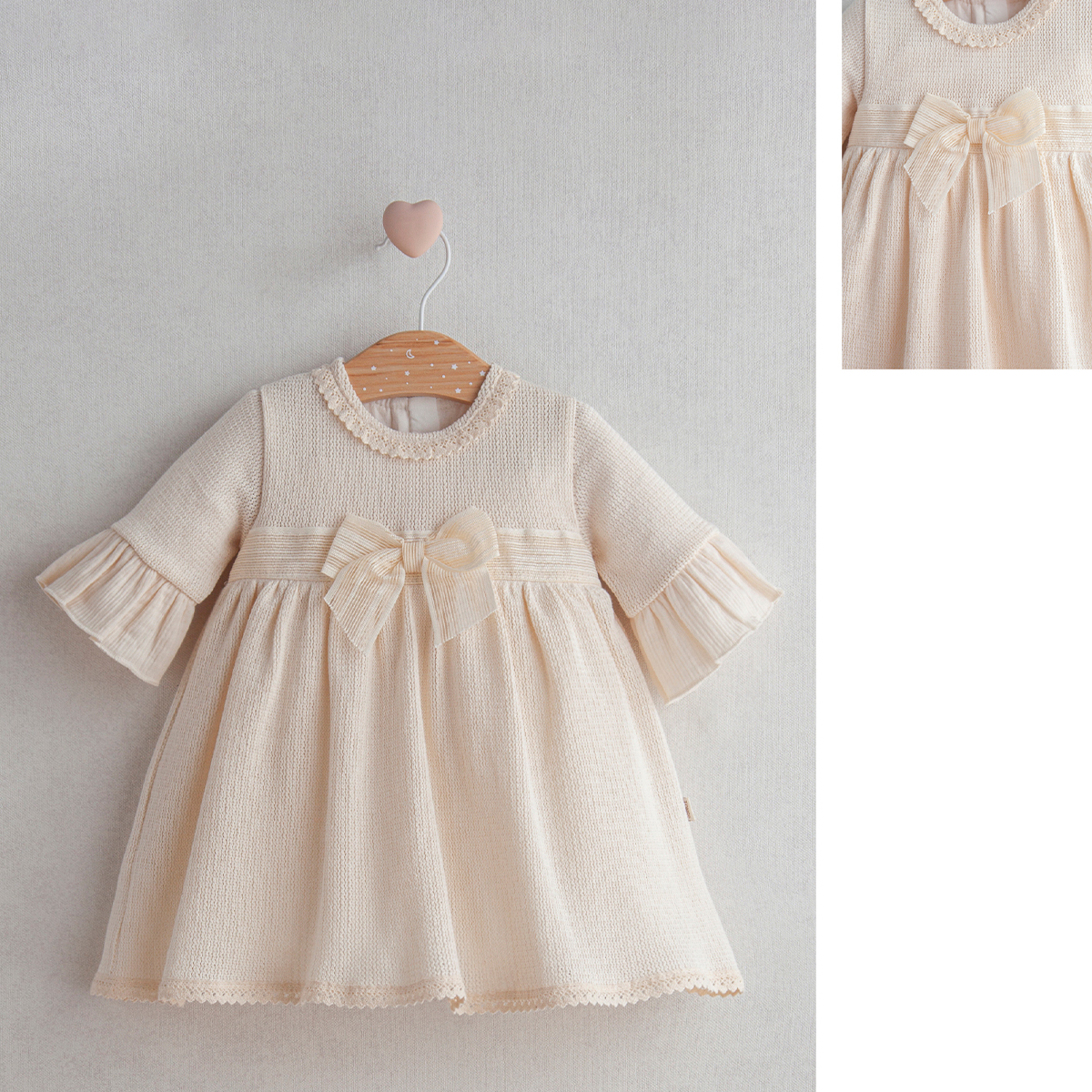 Christina Ekru Fiyonklu Kız Bebek Elbise