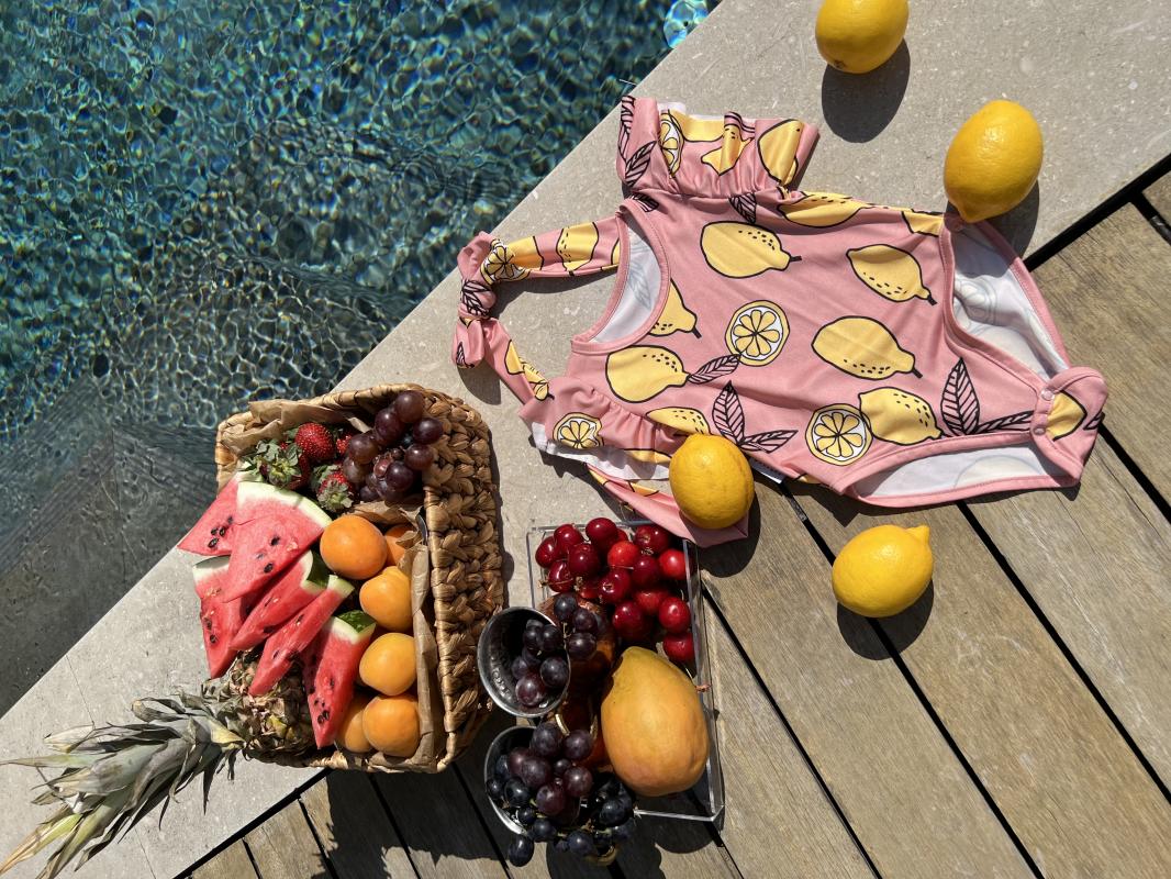 Pembe Limonlu Bandanalı Kız Bebek Mayo