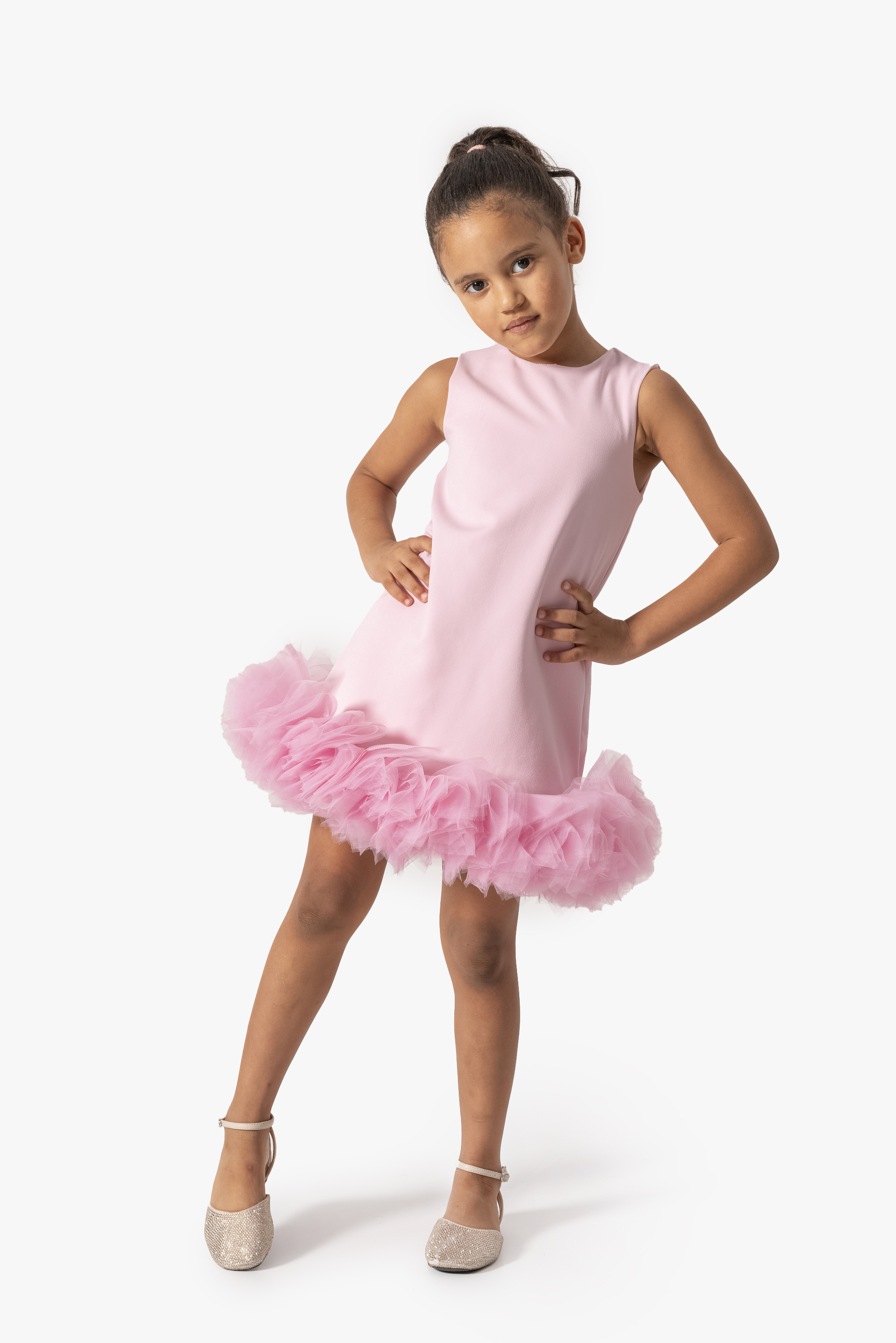 Lotus Pembe Tütülü Kız Çocuk Elbise