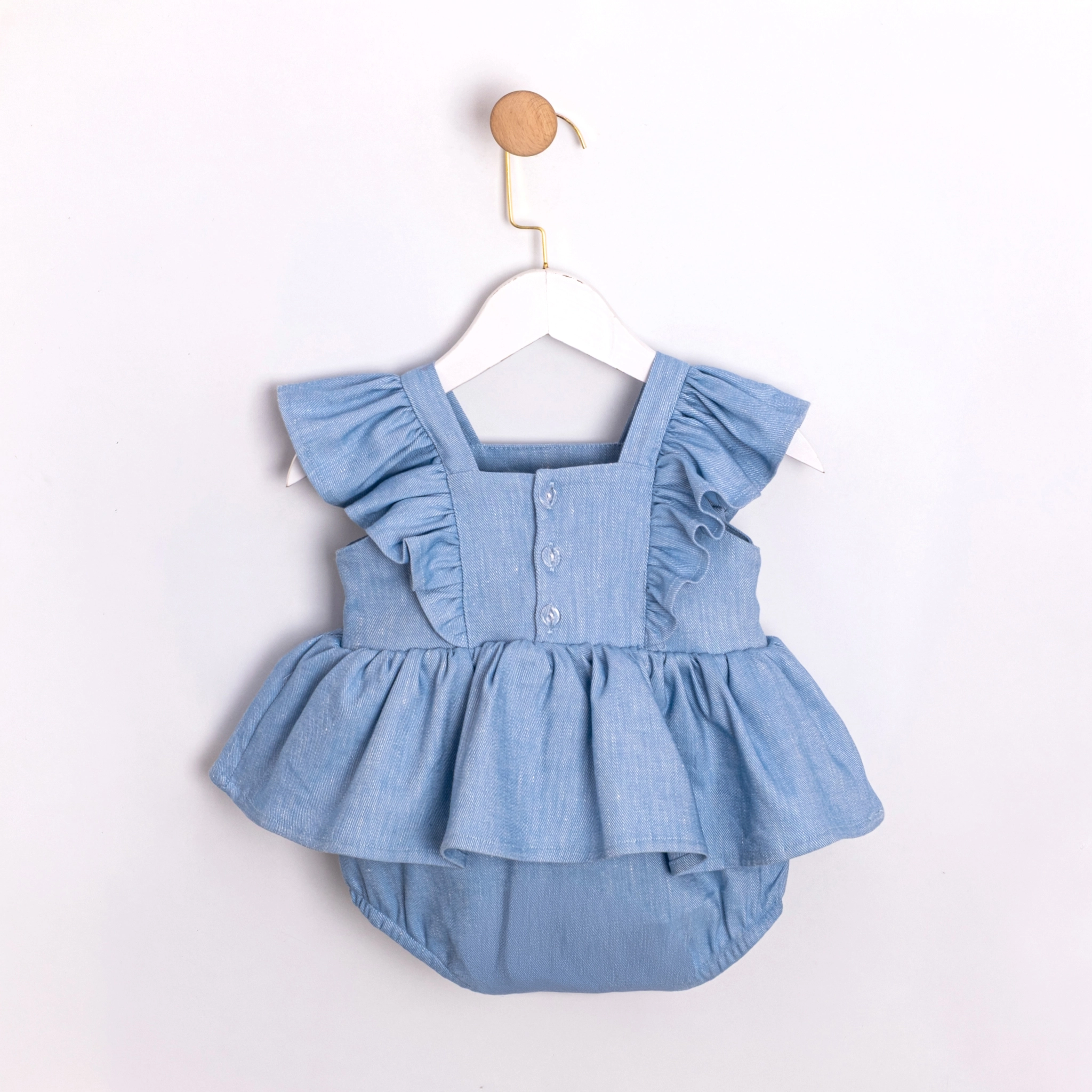 Cherry Kirazlı Açık Mavi Kot Kız Bebek Romper