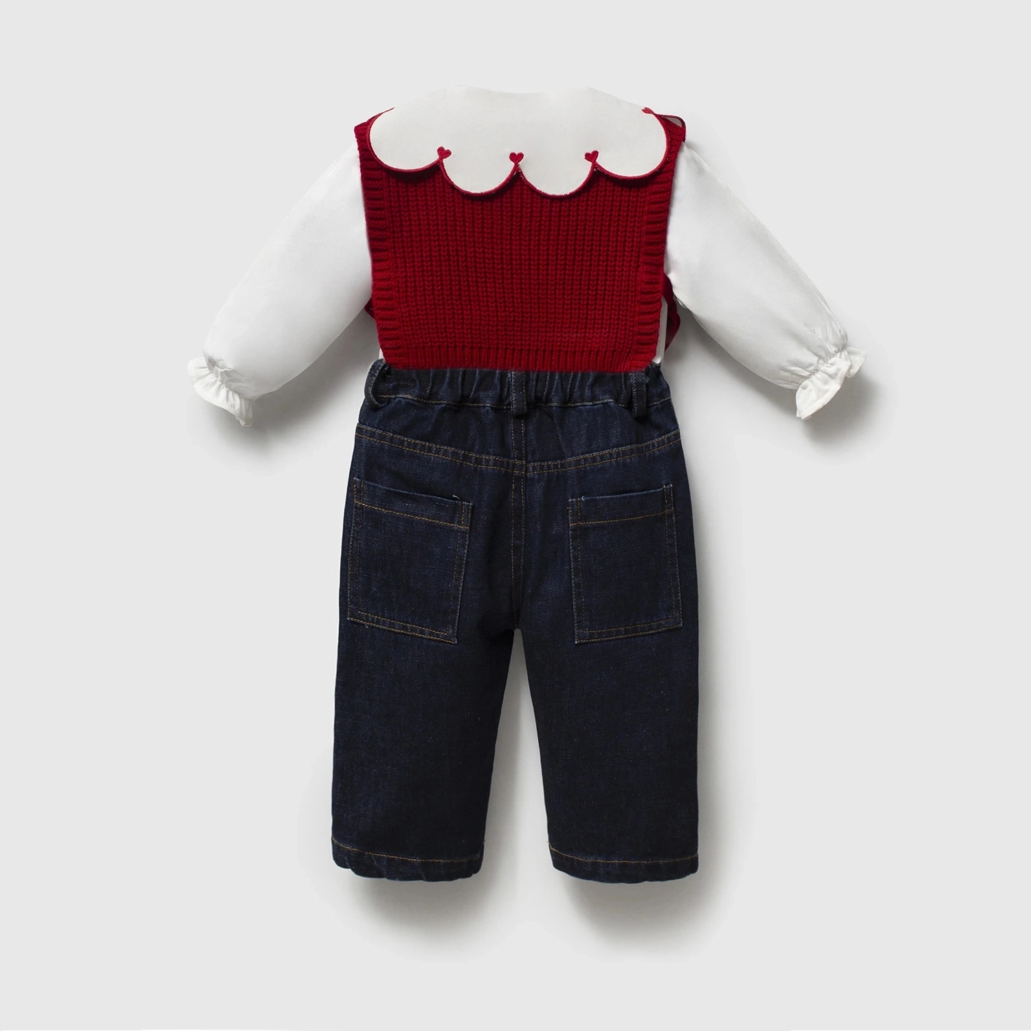 Maeve Kırmızı Kalpli Kız Bebek Jean 3’lü Takım