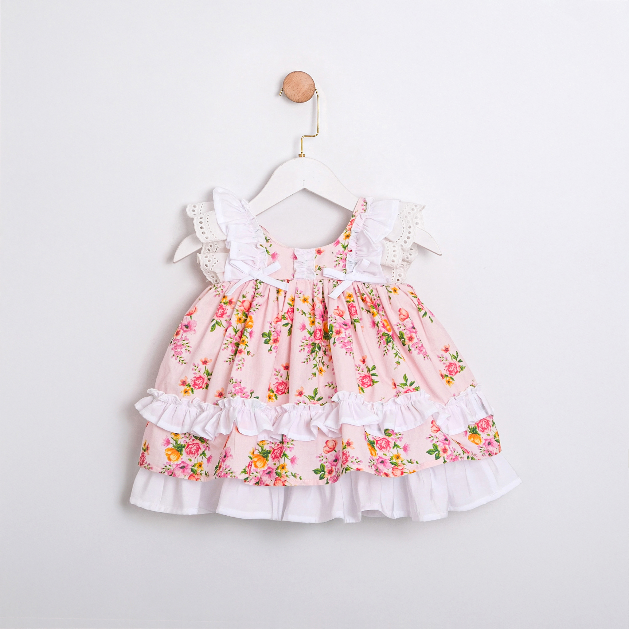 Fleur Pembe Çiçekli Kız Bebek Elbise