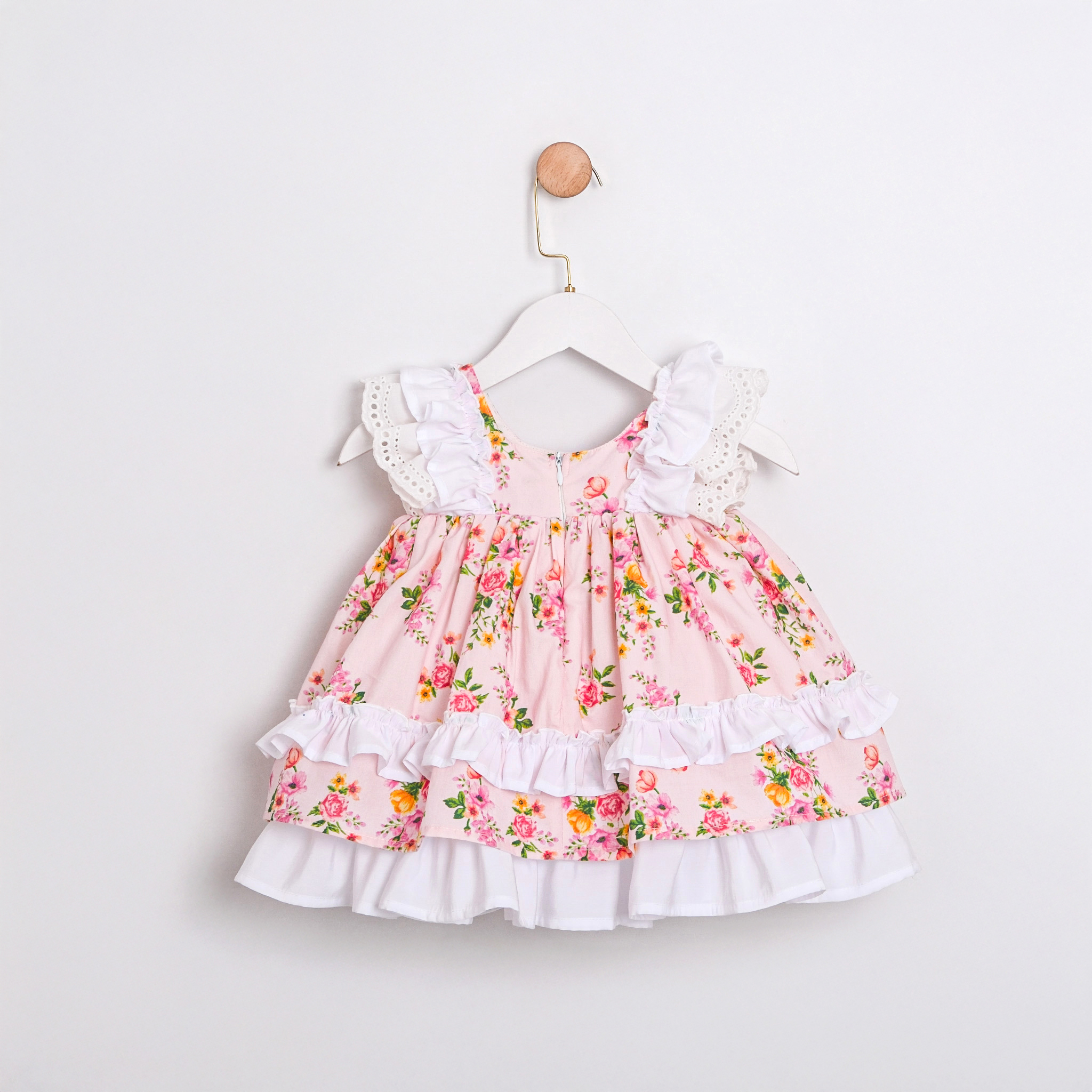 Fleur Pembe Çiçekli Kız Bebek Elbise