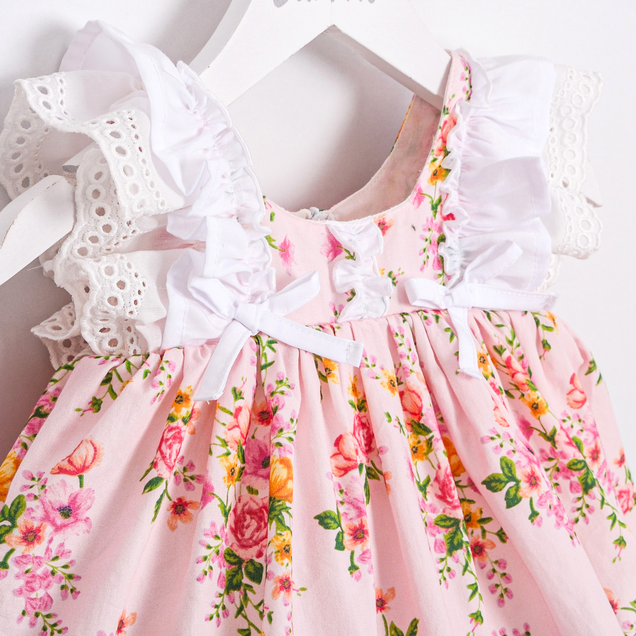 Fleur Pembe Çiçekli Kız Bebek Elbise