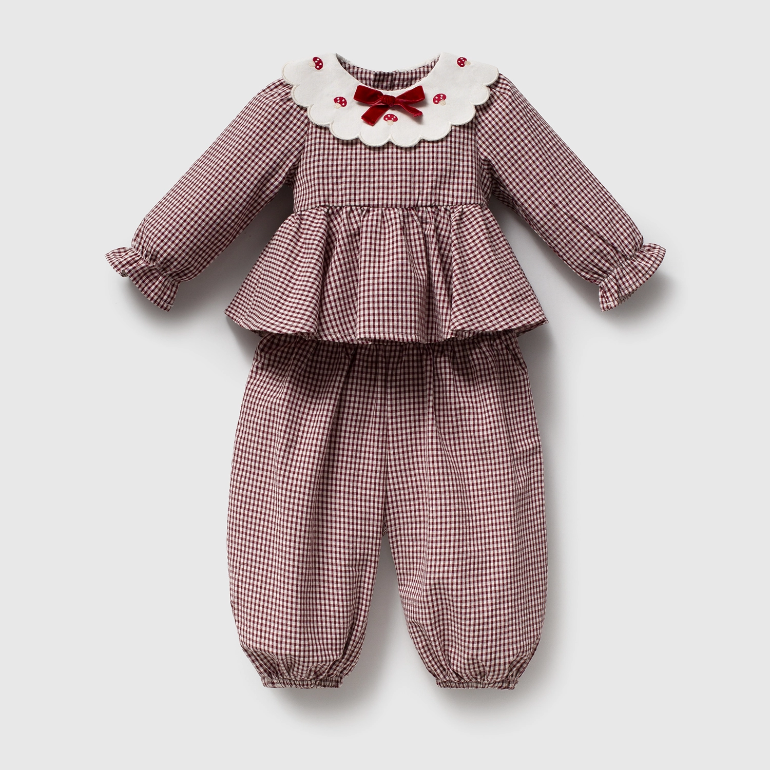 Mantar Nakışlı Bordo Bebe Yakalı Kız Bebek Takım
