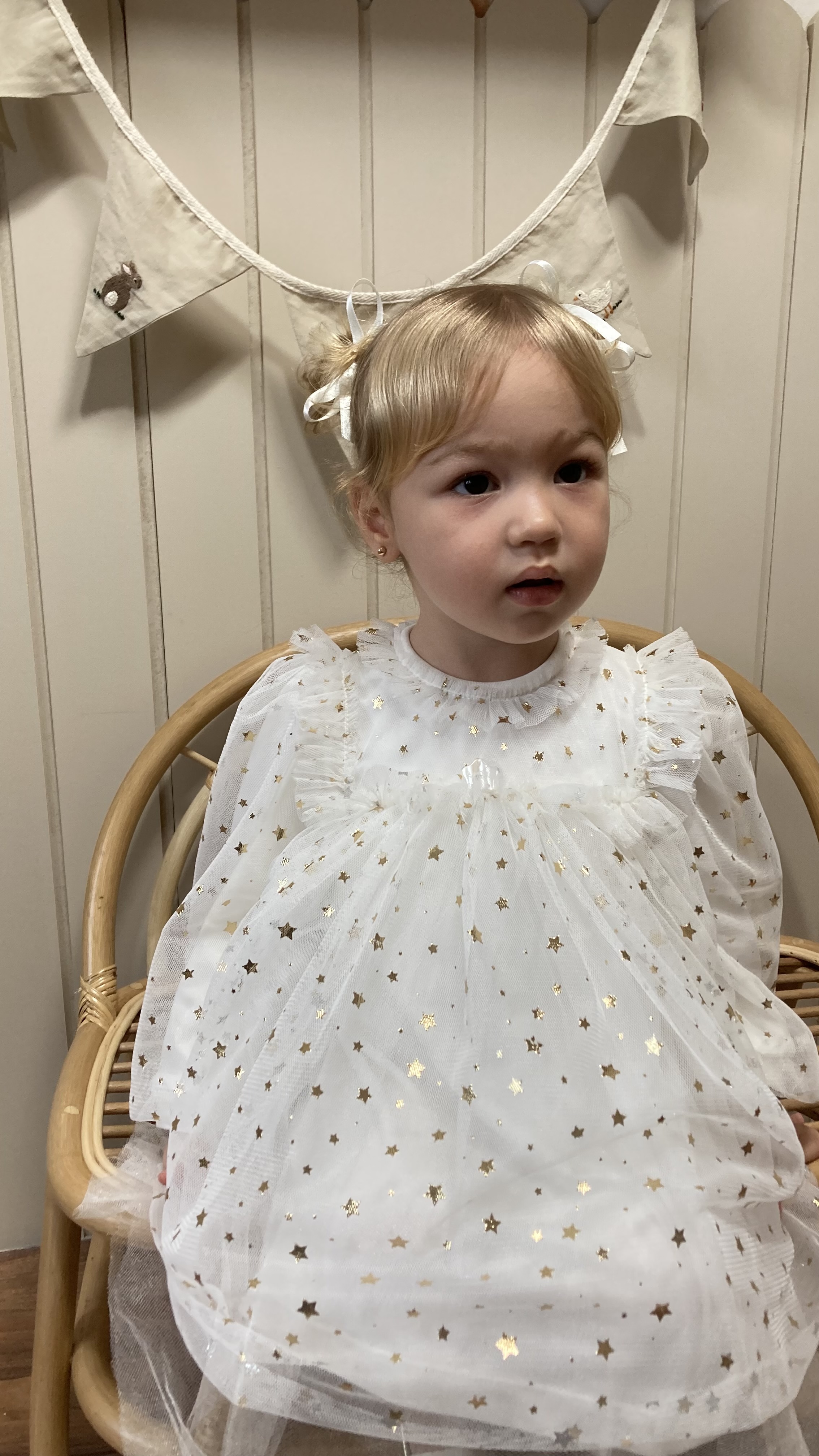 Star Ekru Tütülü Kız Bebek Parti Elbise