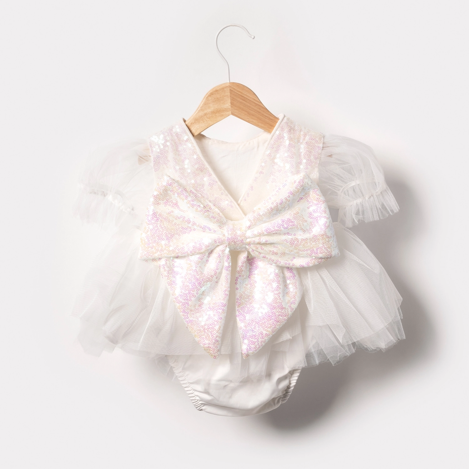 Sparkle Beyaz Payetli Kız Bebek Romper