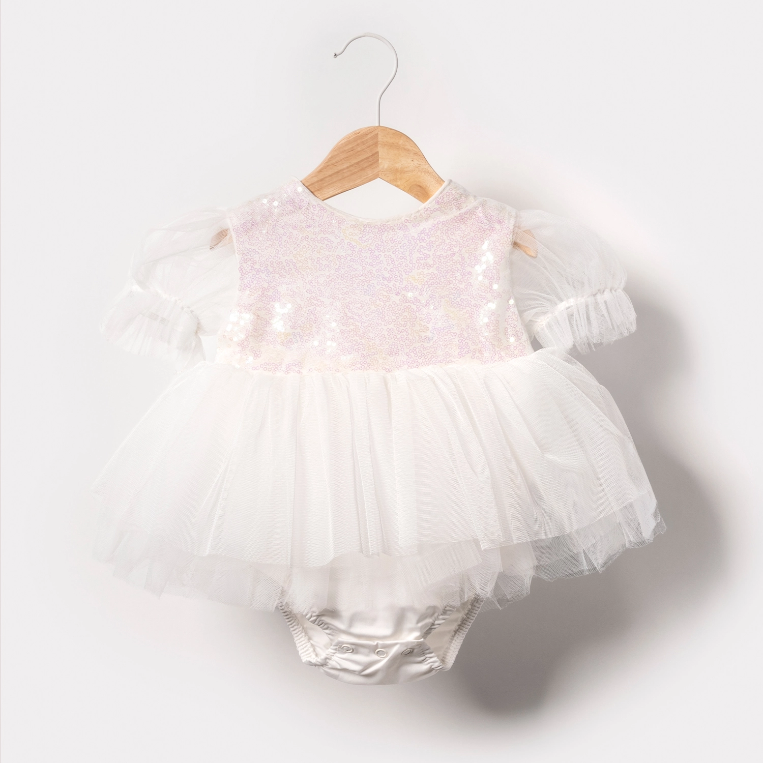 Sparkle Beyaz Payetli Kız Bebek Romper