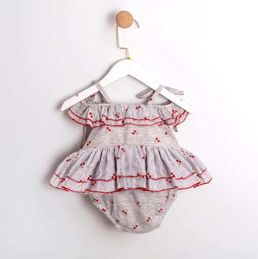 Millie Mavi Kirazlı Kız Bebek Romper