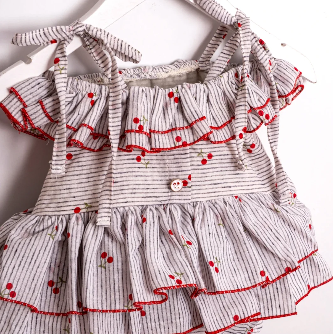 Millie Mavi Kirazlı Kız Bebek Romper