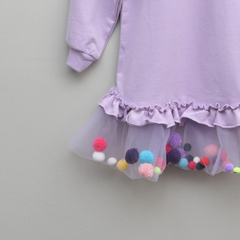 Lila Ponponlu Sweat Kız Çocuk Elbise