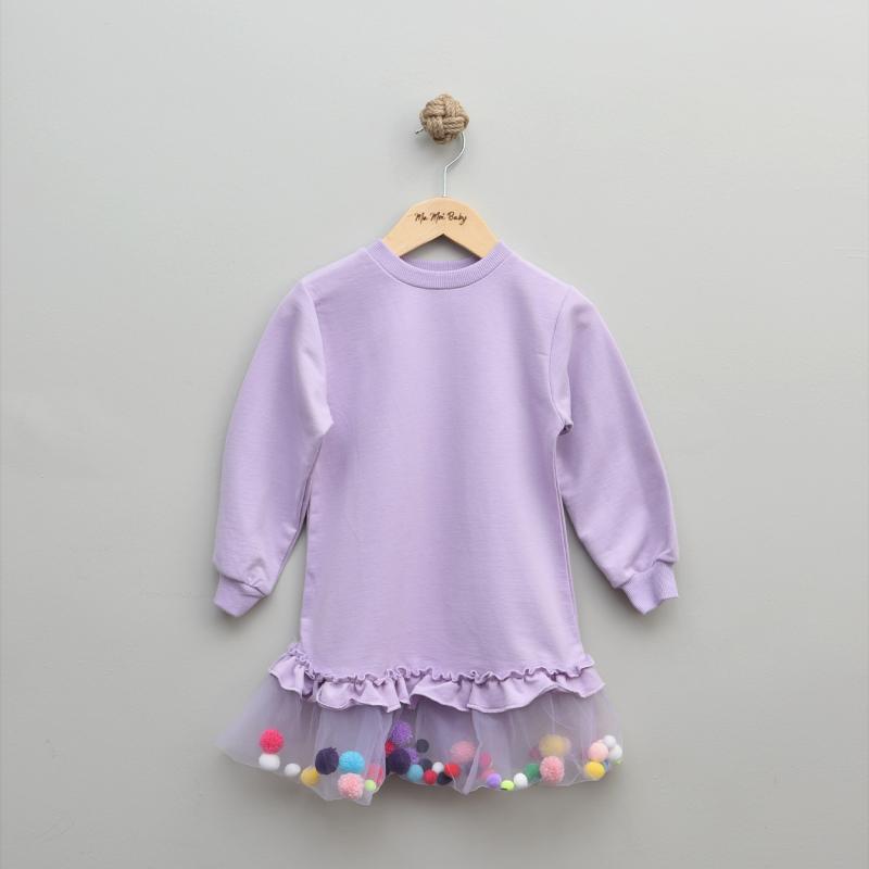 Lila Ponponlu Sweat Kız Çocuk Elbise