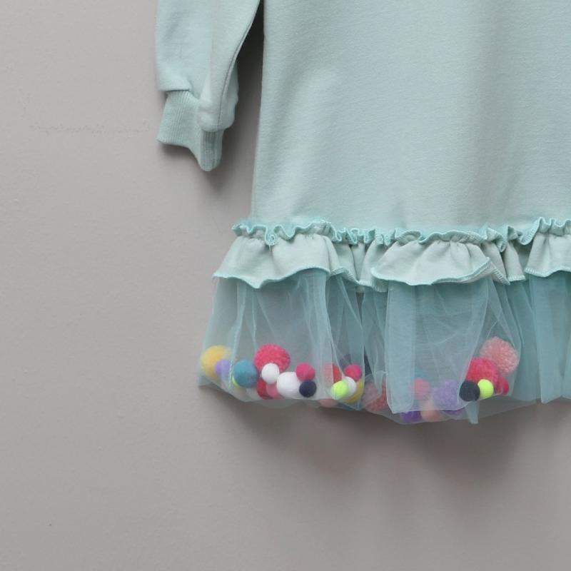 Mint Ponponlu Sweat Kız Çocuk Elbise