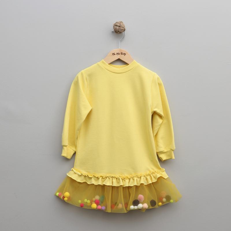 Sarı Ponponlu Sweat Kız Çocuk Elbise
