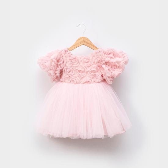 Rosa Pembe Güllü Kız Çocuk Elbise