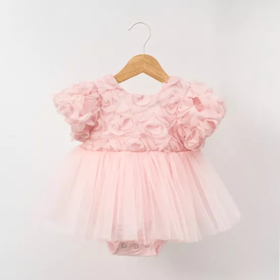 Little Rosa Pembe Güllü Kız Bebek Romper