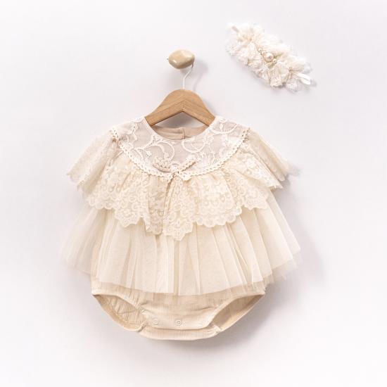 Elizabeth Bej Dantelli Kız Bebek Romper