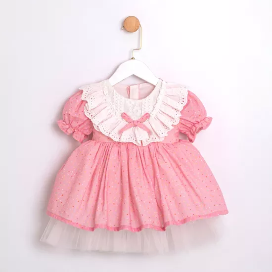 Viola Pembe Renkli Puantiyeli Kız Bebek Elbise