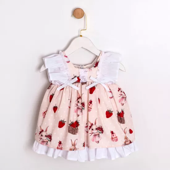 Maudy Çilekli Tavşanlı Masal Kız Bebek Elbise