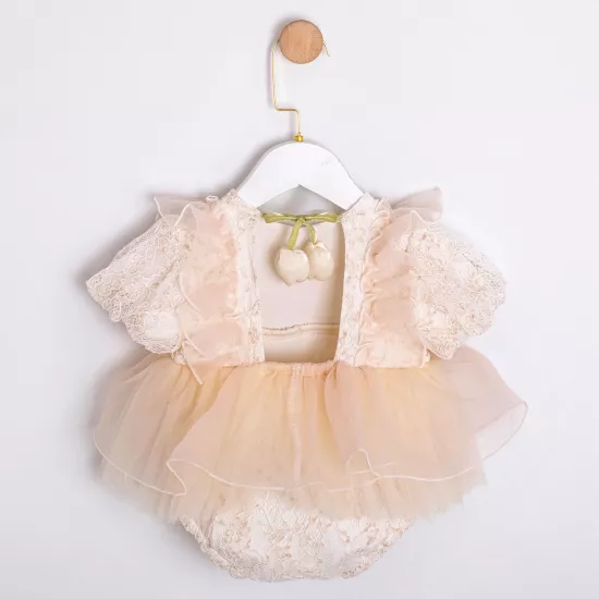 Delphi Lale Detaylı Bej Kız Bebek Romper