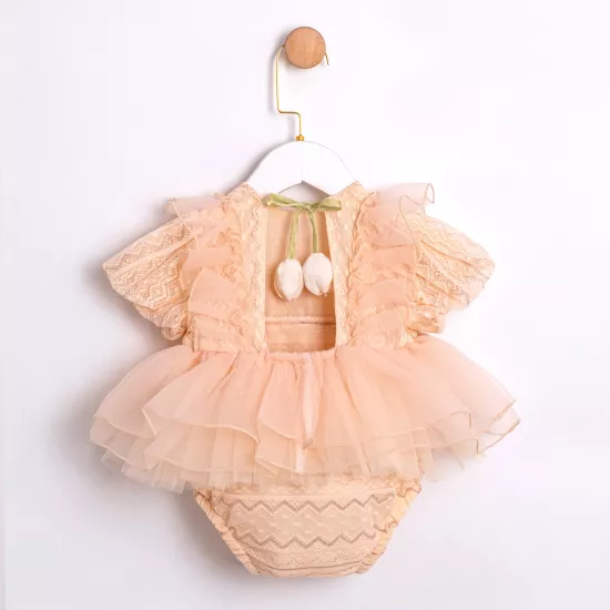 Luca Lale Detaylı Somon Kız Bebek Romper